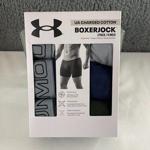 NWT Under Armour Men's UA Charged Cotton Stretch 6" Boxerjock Boxer 3-Pack Lg